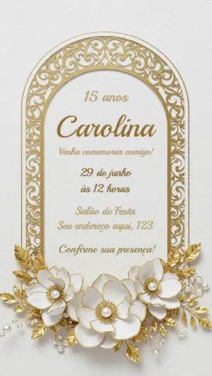 Convite 15 Anos Dourado Clássico para Editar Online