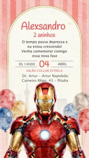 Convite de Aniversário Homem de Ferro Aquarela para Editar