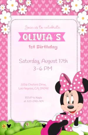 Editable Pink Mouse Theme 1st Birthday Invitation