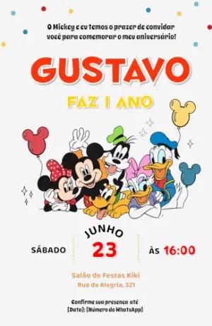 Convite de Aniversário Turma do Mickey Editável e Colorido