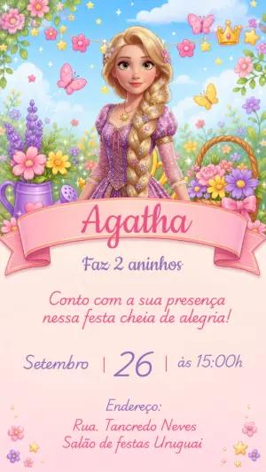 Convite de Aniversário Rapunzel | Modelo Digital Editável