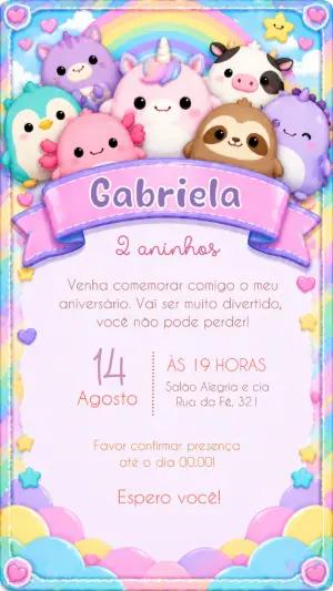 Convite de Aniversário Squishmallows Menina para Editar