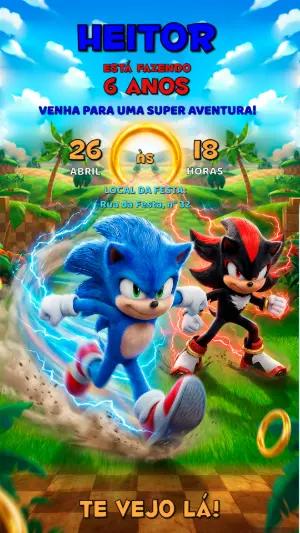Convite de Aniversário Sonic e Shadow Aventura Editável