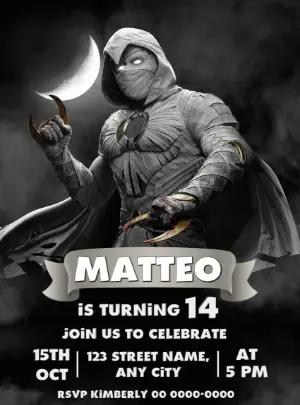 Moon Knight Birthday Invitation Editable Template