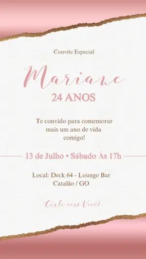 Convite de Aniversário Feminino Rose Gold Elegante para Editar