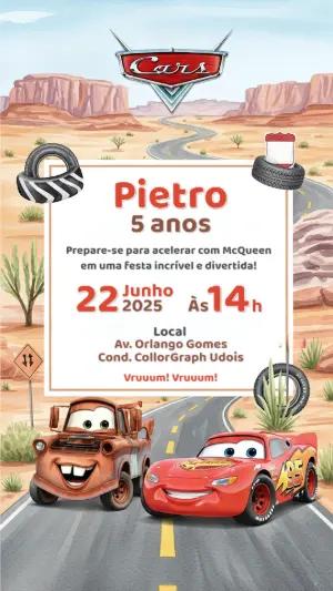 Convite de Aniversário Carros com McQueen para Editar Online