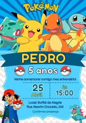 Convite Digital Pokémon Aniversário Infantil Editável