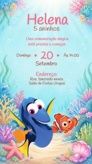 Convite Digital Aniversário Procurando Nemo e Dory Editável
