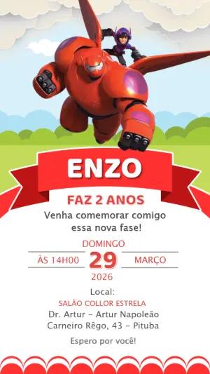 Convite Digital Aniversário Operação Big Hero para Editar