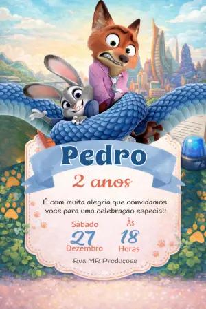 Convite de Aniversário Zootopia Infantil para Editar