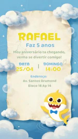 Convite de Aniversário Baby Shark Fofo para Editar