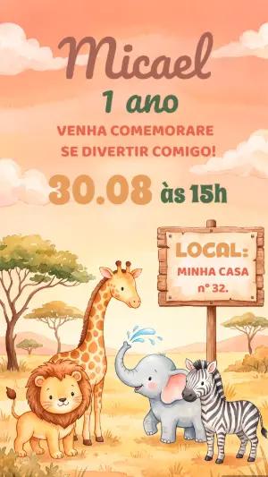 Convite de Aniversário Safari Baby Editável