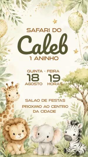 Convite de Aniversário Safari Baby Aquarela para Editar
