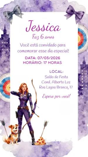 Convite de Aniversário Gaviã Arqueira Roxo para Editar