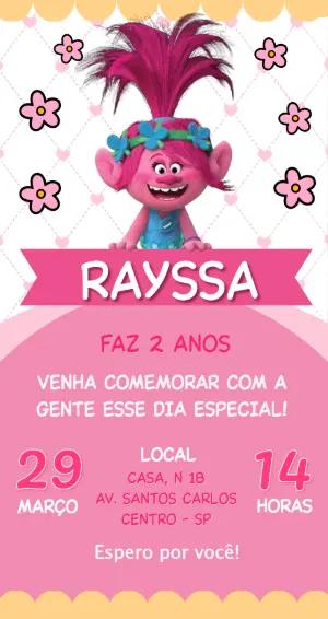 Convite de Aniversário Trolls Poppy Rosa para Editar Online