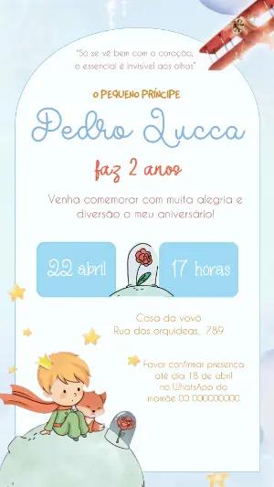 Convite de Aniversário Pequeno Príncipe Aquarela para Editar