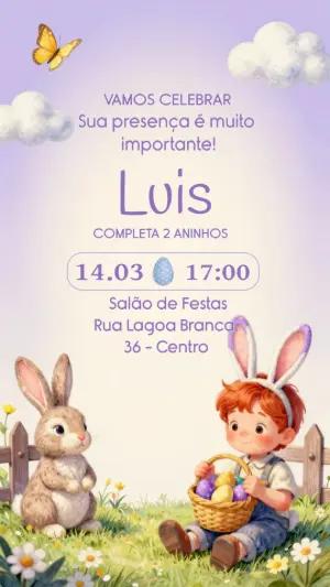 Convite de Aniversário Páscoa Infantil Fofo para Editar