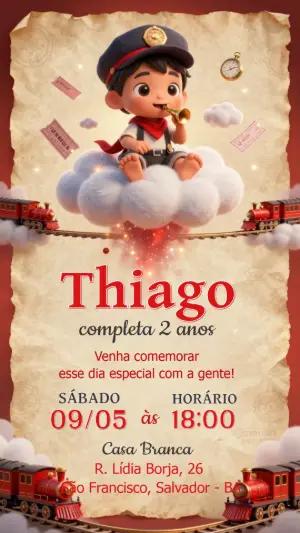 Convite de Aniversário Infantil Tema Trem Maquinista Editável