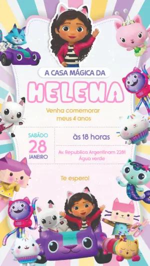 Convite Aniversário Casa Mágica da Gabby para Editar Online