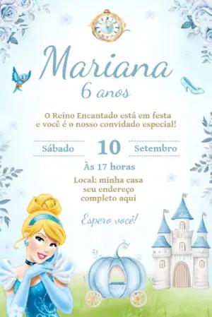 Convite Digital Cinderela: Modelo Editável para Aniversário