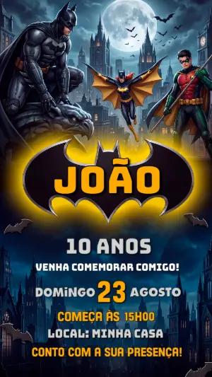 Convite de Aniversário Batman e Robin Digital Editável