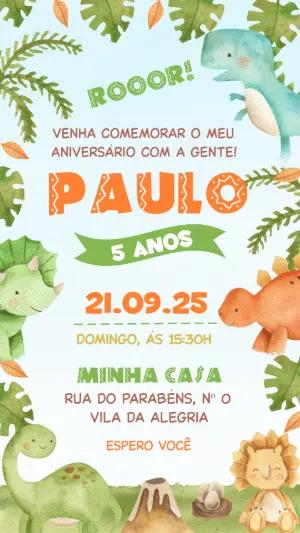 Convite de Aniversário Dinossauro Baby Fofo para Editar