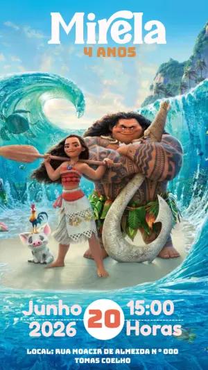 Convite Digital Moana Tropical: Modelo Editável para Aniversário