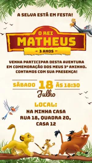 Convite de Aniversário Infantil Rei Leão para Editar Online