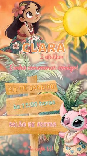 Convite de Aniversário Tropical Lilo e Angel Editável