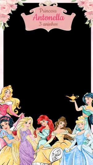Moldura de Aniversário Princesas Disney para Stories Editável