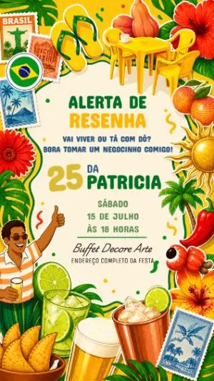 Convite de Aniversário Brasilidades Divertido para Editar
