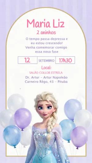Convite de Aniversário Frozen com Elsa em Tons Pastel Editável