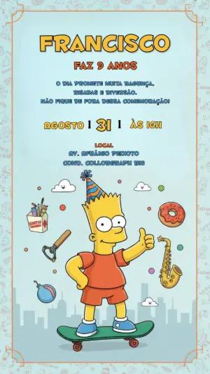 Convite de Aniversário Bart Simpson para Editar Online