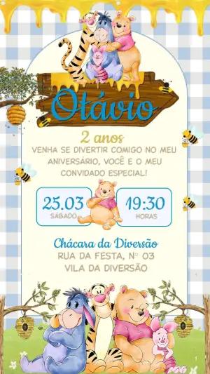 Convite de Aniversário Ursinho Pooh e Amigos para Editar