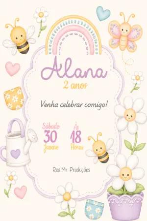 Convite Aniversário Jardim Encantado Abelhinha Modelo Editável
