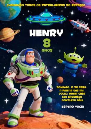 Convite de Aniversário Buzz Lightyear no Espaço para Editar
