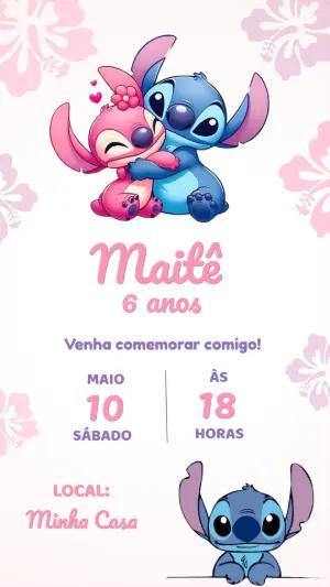 Convite de Aniversário Stitch e Angel Editável Online