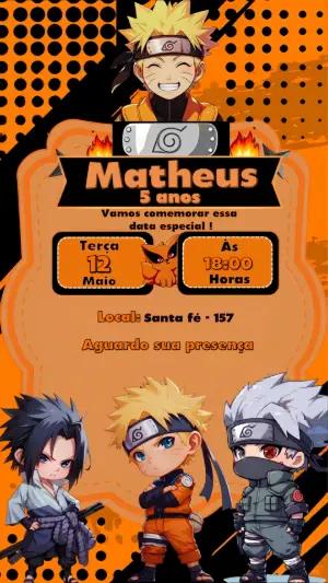 Convite de Aniversário Naruto Chibi para Editar Online