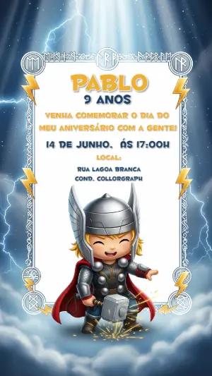 Convite de Aniversário Thor com Personagem para Editar Online
