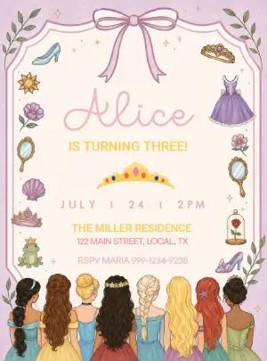 Editable Disney Princess Birthday Invitation Template