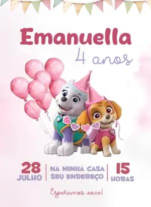 Convite Aniversário Patrulha Canina Skye e Everest para Editar