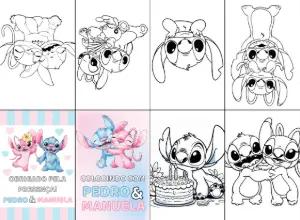 Mini Livro de Colorir Stitch e Angel Editável para Imprimir