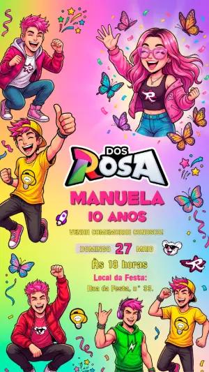 Convite de Aniversário Dos Rosa Colorido para Editar Online
