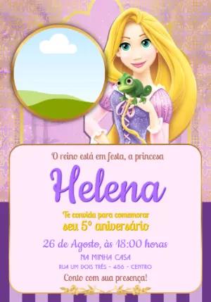 Convite de Aniversário Rapunzel Roxo e Dourado para Editar