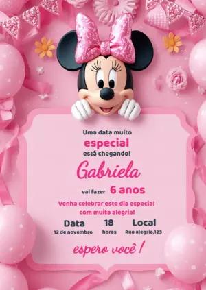 Convite de Aniversário Minnie Rosa: Modelo Editável