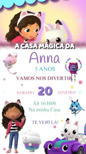 Convite Animado Aniversário A Casa Mágica da Gabby para Editar