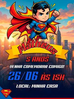 Convite de Aniversário Superman Chibi para Editar Online
