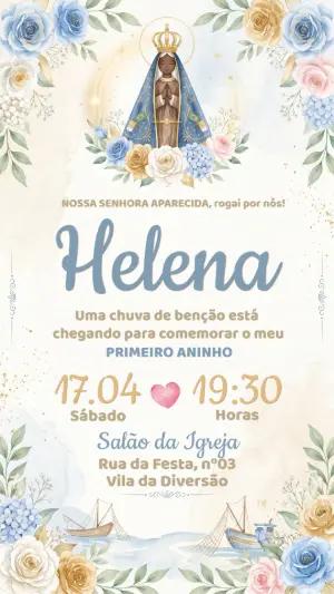 Convite Aniversário Nossa Senhora Aparecida Aquarela Editável