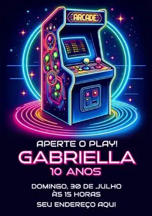 Convite de Aniversário Fliperama Neon para Editar Online