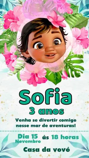Convite de Aniversário Moana Baby Tropical Editável